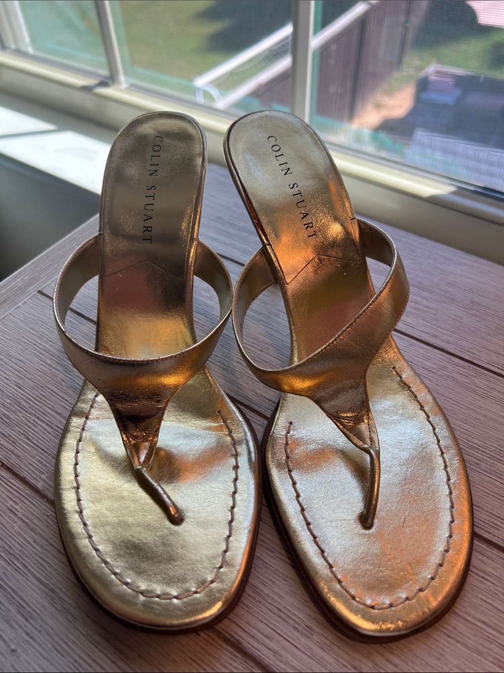Colin Stuart Metallic Gold Strappy Thong Sandals